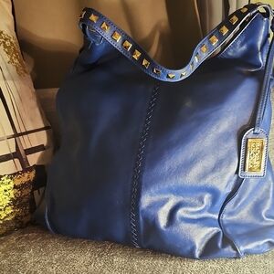 Badgley Mischka Blue Hobo Bag with Gold Studs